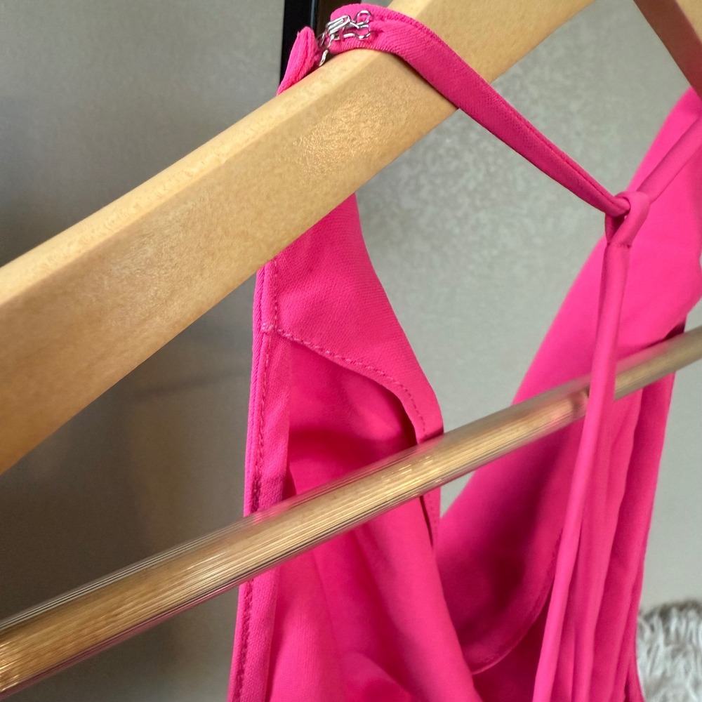 Amanda Uprichard Hot Pink Cowl Neck Halter Top XL – Draped Open Back Blouse - Picture 4 of 8